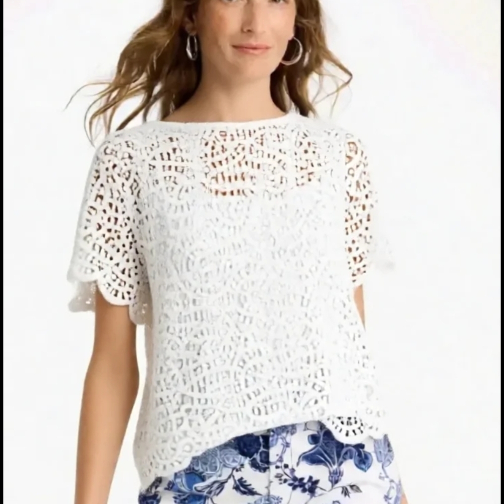 Philosophy White Crochet Lace Short Sleeve Blouse